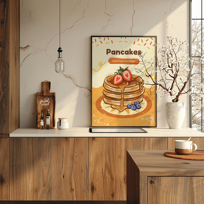 This delightful and appetizing poster celebrates the simple joy of pancakes, bringing a cheerful an… for kitchen