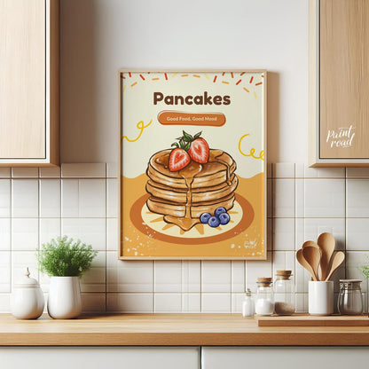 This delightful and appetizing poster celebrates the simple joy of pancakes, bringing a cheerful an… for kitchen