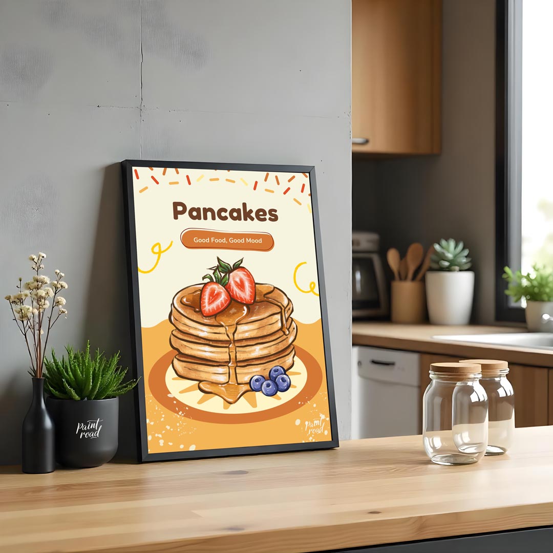 This delightful and appetizing poster celebrates the simple joy of pancakes, bringing a cheerful an… for kitchen