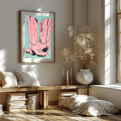 Add a touch of whimsical western flair to your living space with this charming artwork featuring for area