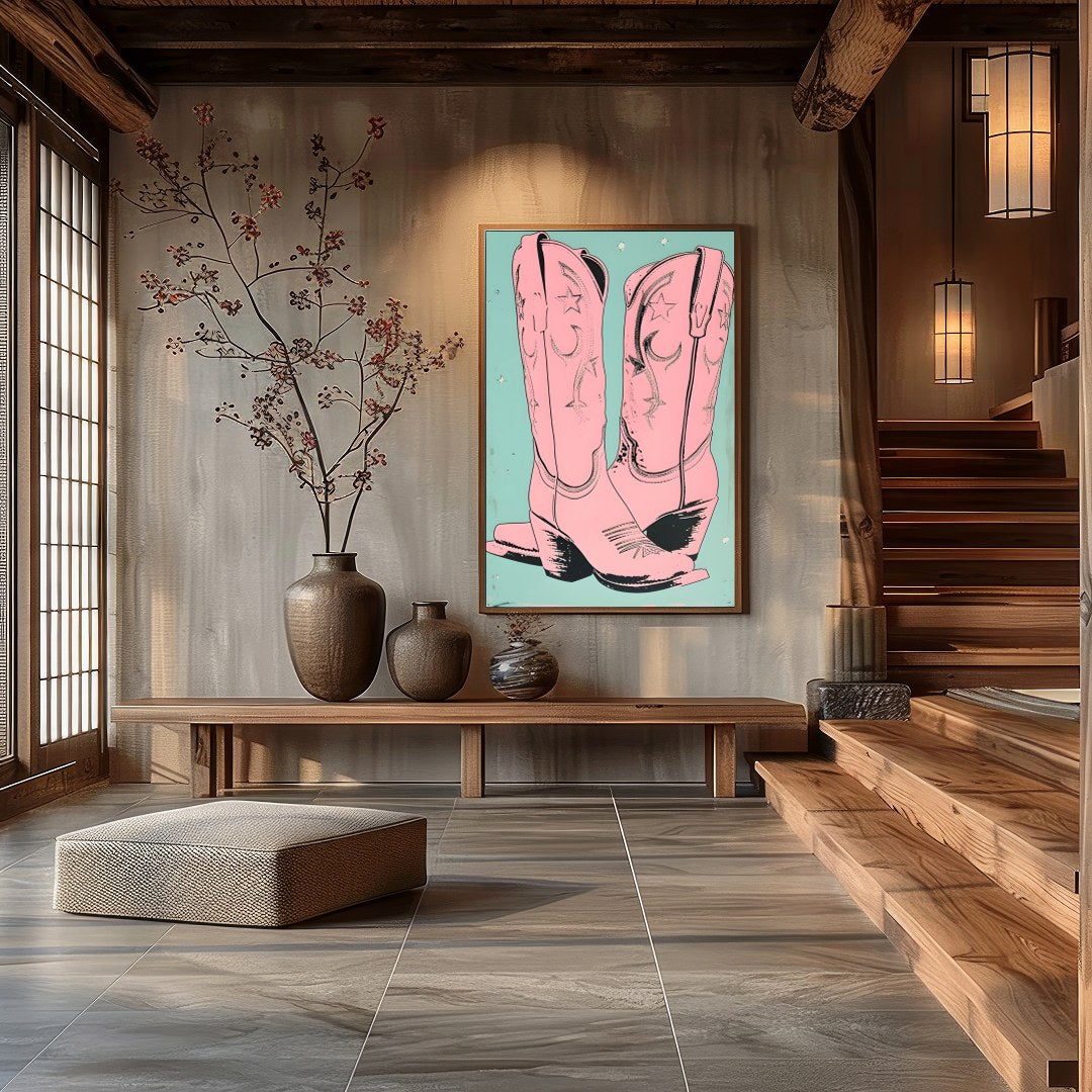 Add a touch of whimsical western flair to your living space with this charming artwork featuring for Hall