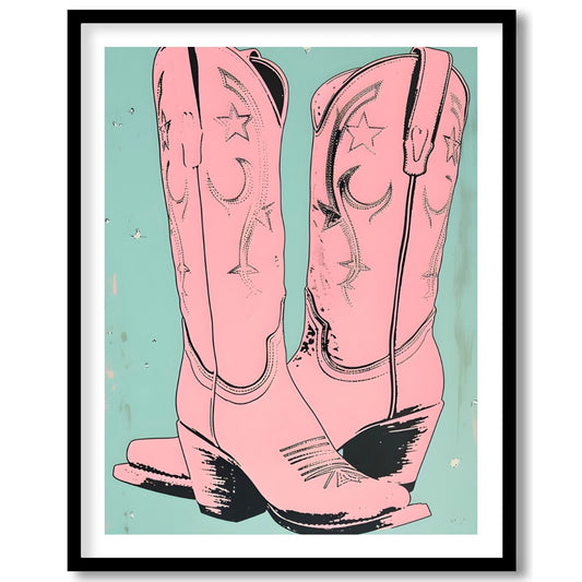 Add a touch of whimsical western flair to your living space with this charming artwork featuring for house