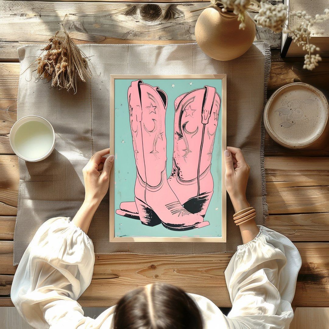 Add a touch of whimsical western flair to your living space with this charming artwork featuring for Kitchen