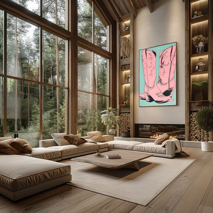 Add a touch of whimsical western flair to your living space with this charming artwork featuring for Living Room