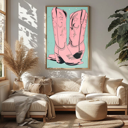 Add a touch of whimsical western flair to your living space with this charming artwork featuring for Sitting Area