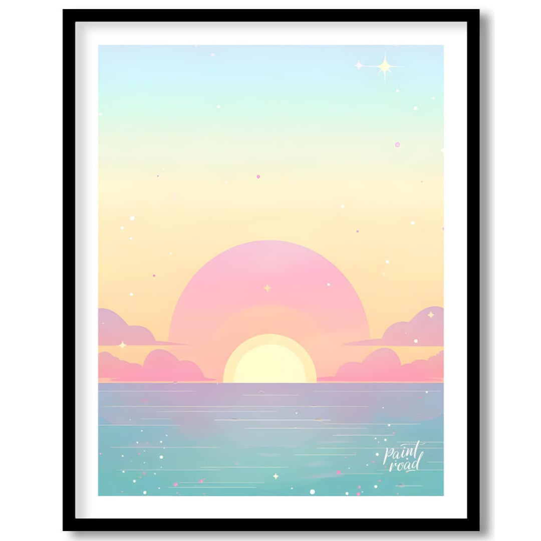 This enchanting art print effortlessly captures the serene beauty of a sunset over a calm expanse o… for sweet home