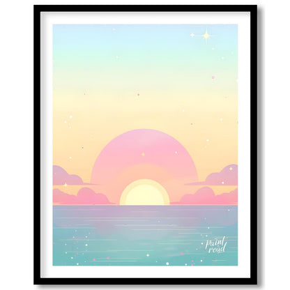 This enchanting art print effortlessly captures the serene beauty of a sunset over a calm expanse o… for sweet home