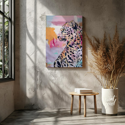 This artwork features a striking leopard portrait rendered in a blend of realism and abstract expre… for living room