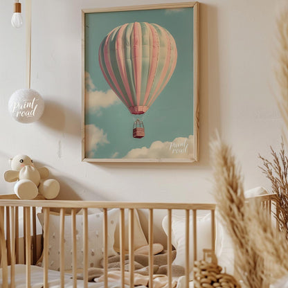 This captivating photograph or digital rendering features a majestic hot air balloon gracefully asc… for nursery