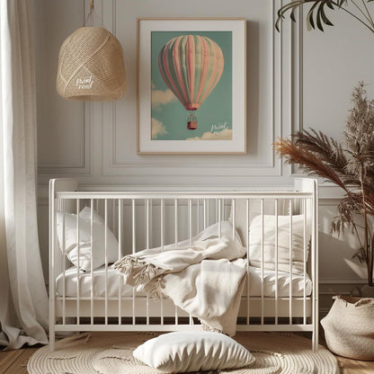 This captivating photograph or digital rendering features a majestic hot air balloon gracefully asc… for nursery