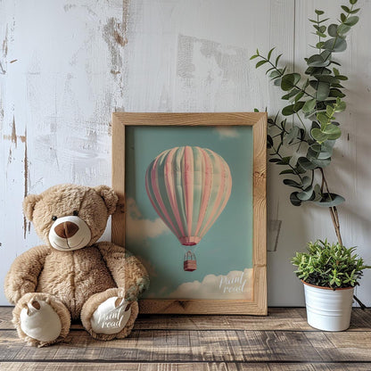 This captivating photograph or digital rendering features a majestic hot air balloon gracefully asc… for nursery
