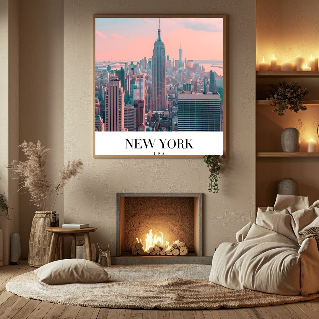 Capture the iconic skyline of New York City with this stunning pastel artwork. The delicate hues of for Hall