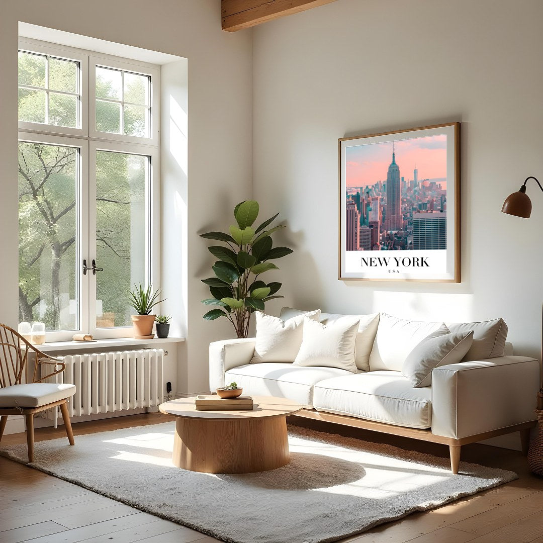 Capture the iconic skyline of New York City with this stunning pastel artwork. The delicate hues of for Living Room