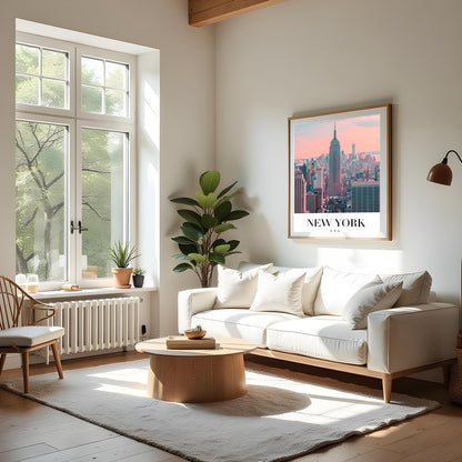 Capture the iconic skyline of New York City with this stunning pastel artwork. The delicate hues of for Living Room
