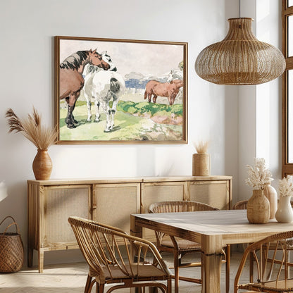 Immerse yourself in the tranquility of pastoral life with this exquisite watercolor painting. for Dining