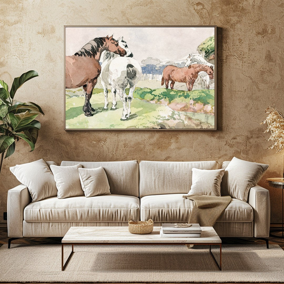 Immerse yourself in the tranquility of pastoral life with this exquisite watercolor painting. for Family Room