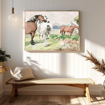 Immerse yourself in the tranquility of pastoral life with this exquisite watercolor painting. for Hallway