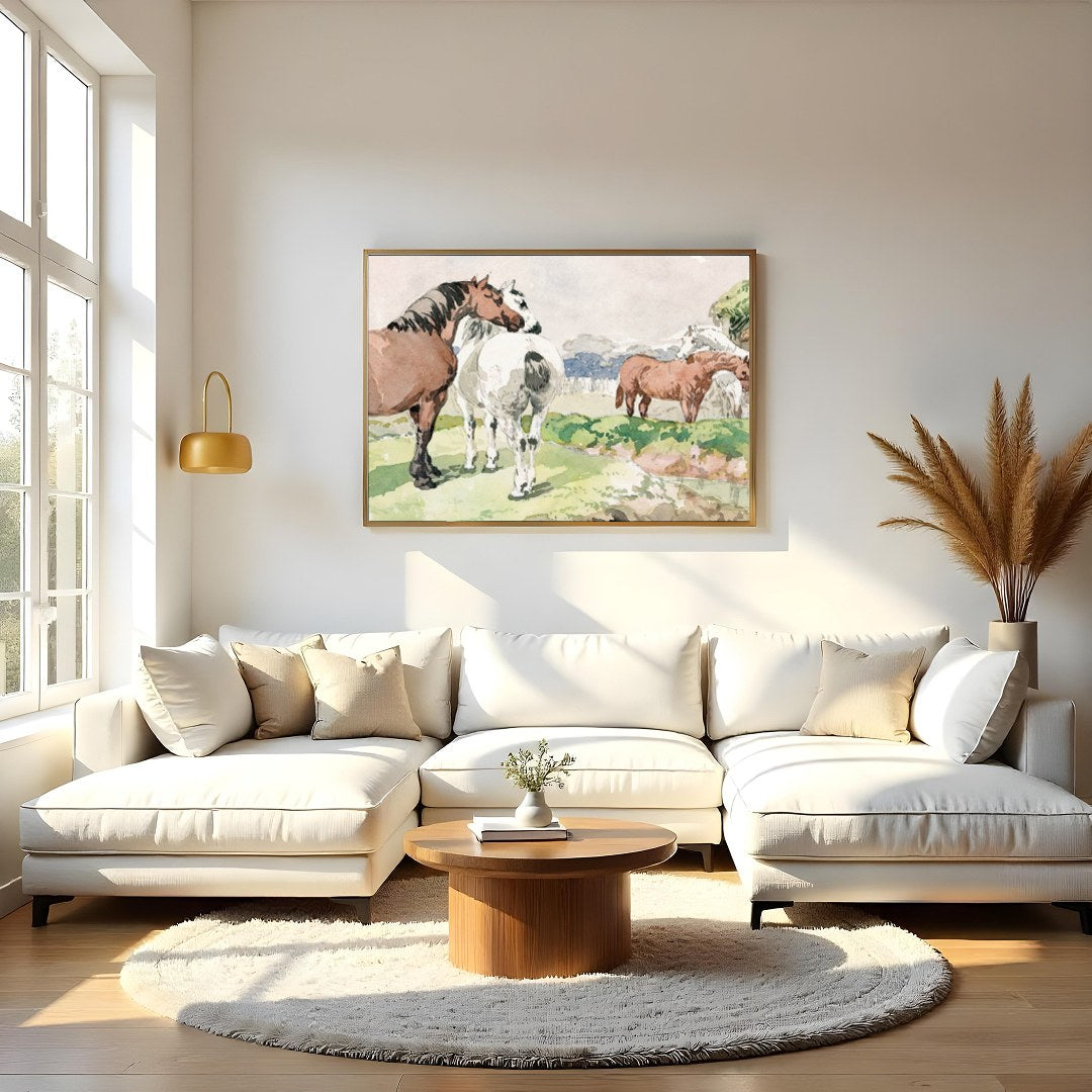 Immerse yourself in the tranquility of pastoral life with this exquisite watercolor painting. for Living Room