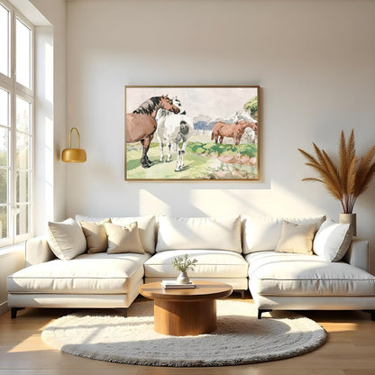 Immerse yourself in the tranquility of pastoral life with this exquisite watercolor painting. for Living Room