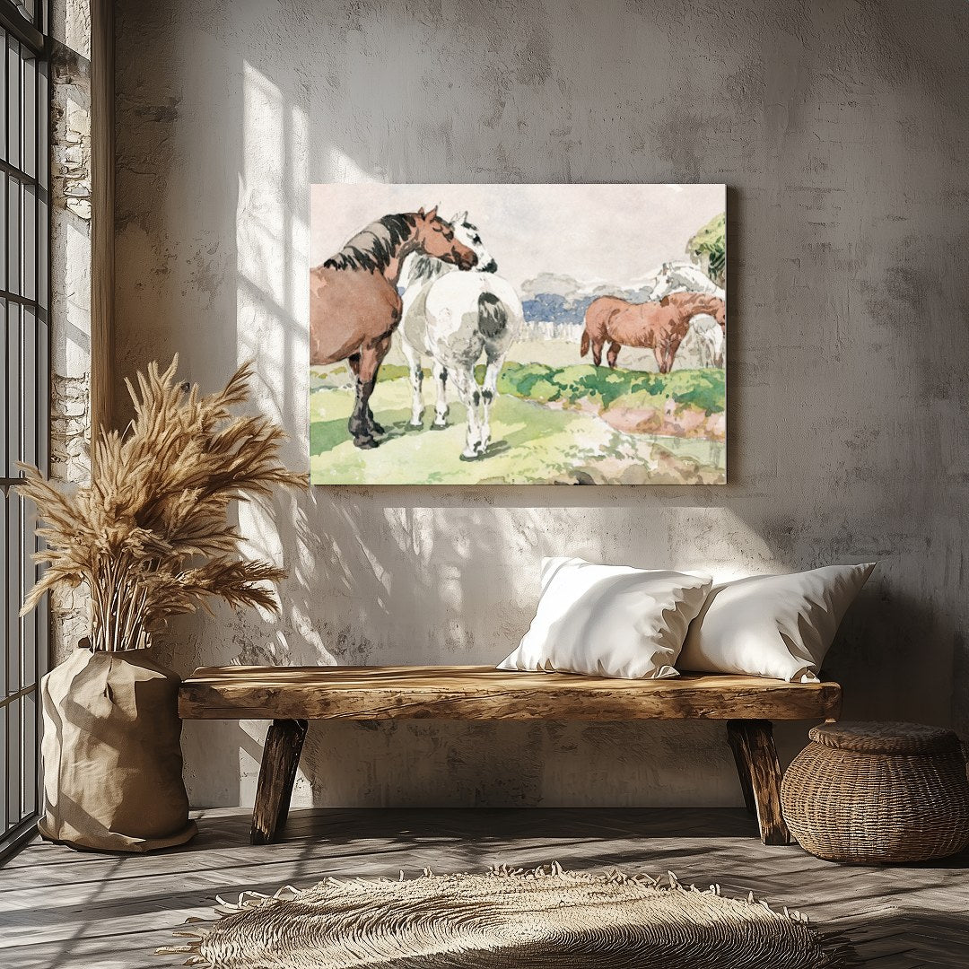 Immerse yourself in the tranquility of pastoral life with this exquisite watercolor painting. for Veranda