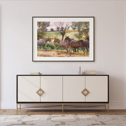 This captivating watercolor piece offers a serene glimpse into a countryside scene, featuring a for Foyer