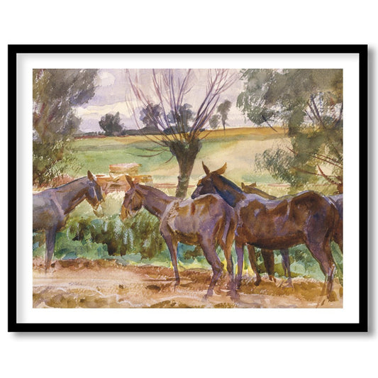 This captivating watercolor piece offers a serene glimpse into a countryside scene, featuring a for sanctuary