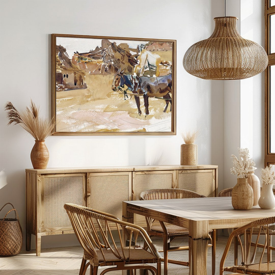 Experience the tranquil beauty of pastoral life with this stunning watercolor painting. for Dining