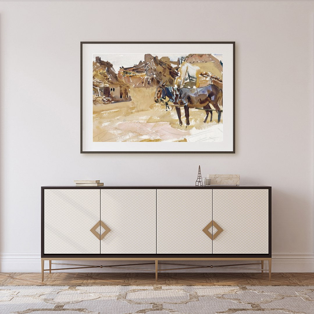 Experience the tranquil beauty of pastoral life with this stunning watercolor painting. for Foyer