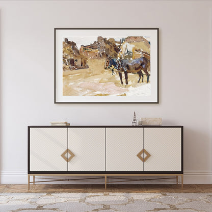 Experience the tranquil beauty of pastoral life with this stunning watercolor painting. for Foyer