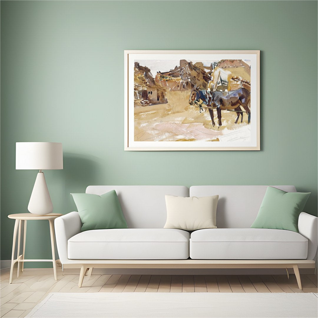 Experience the tranquil beauty of pastoral life with this stunning watercolor painting. for Hall