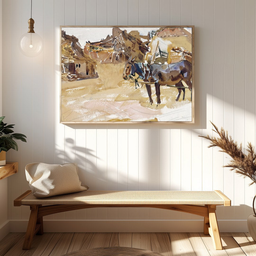 Experience the tranquil beauty of pastoral life with this stunning watercolor painting. for Hallway