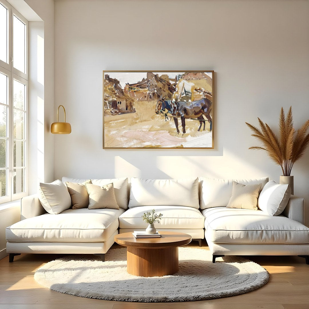 Experience the tranquil beauty of pastoral life with this stunning watercolor painting. for Living Room