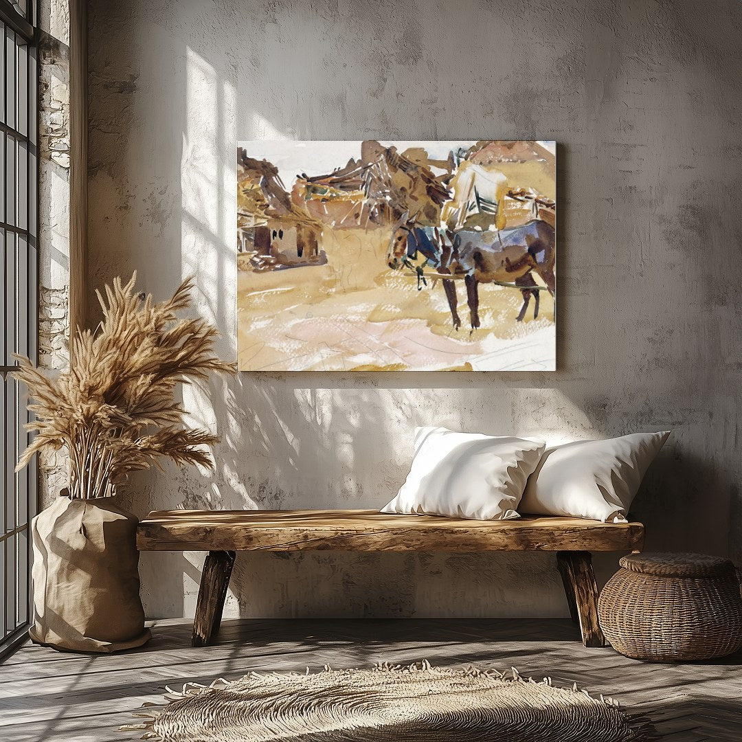 Experience the tranquil beauty of pastoral life with this stunning watercolor painting. for Veranda