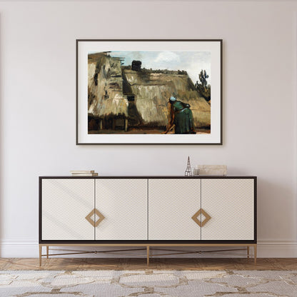 Embrace the rustic charm with this evocative painting depicting quaint thatched roof cottages. The for Foyer