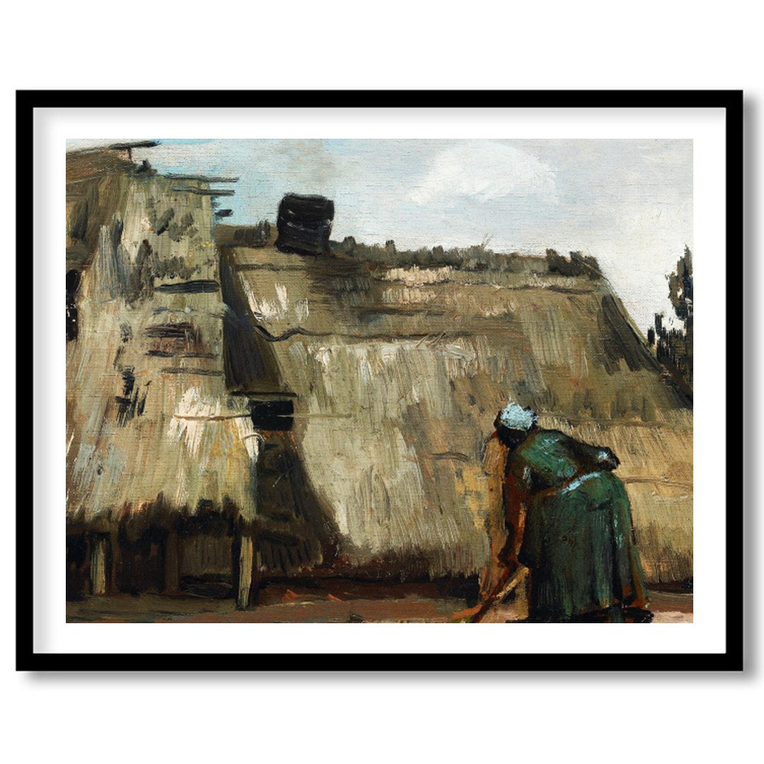 Embrace the rustic charm with this evocative painting depicting quaint thatched roof cottages. The for sanctuary