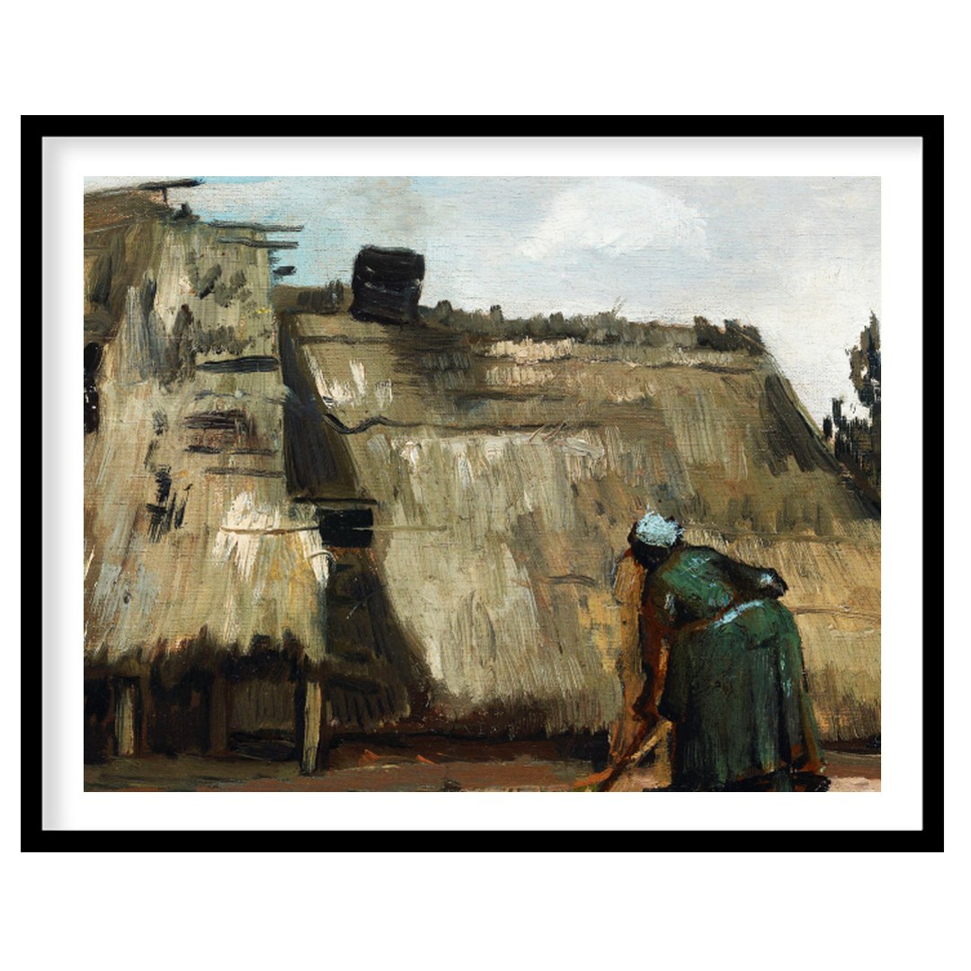 Embrace the rustic charm with this evocative painting depicting quaint thatched roof cottages. The for sanctuary