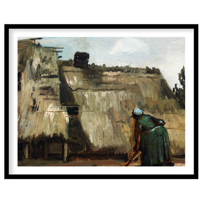 Embrace the rustic charm with this evocative painting depicting quaint thatched roof cottages. The for sanctuary