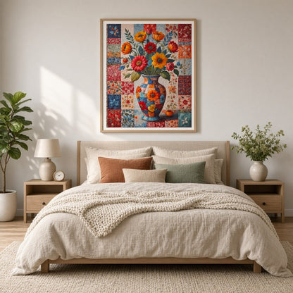 This captivating artwork features a dazzling bouquet of flowers captured in a beautifully ornate for Bedroom