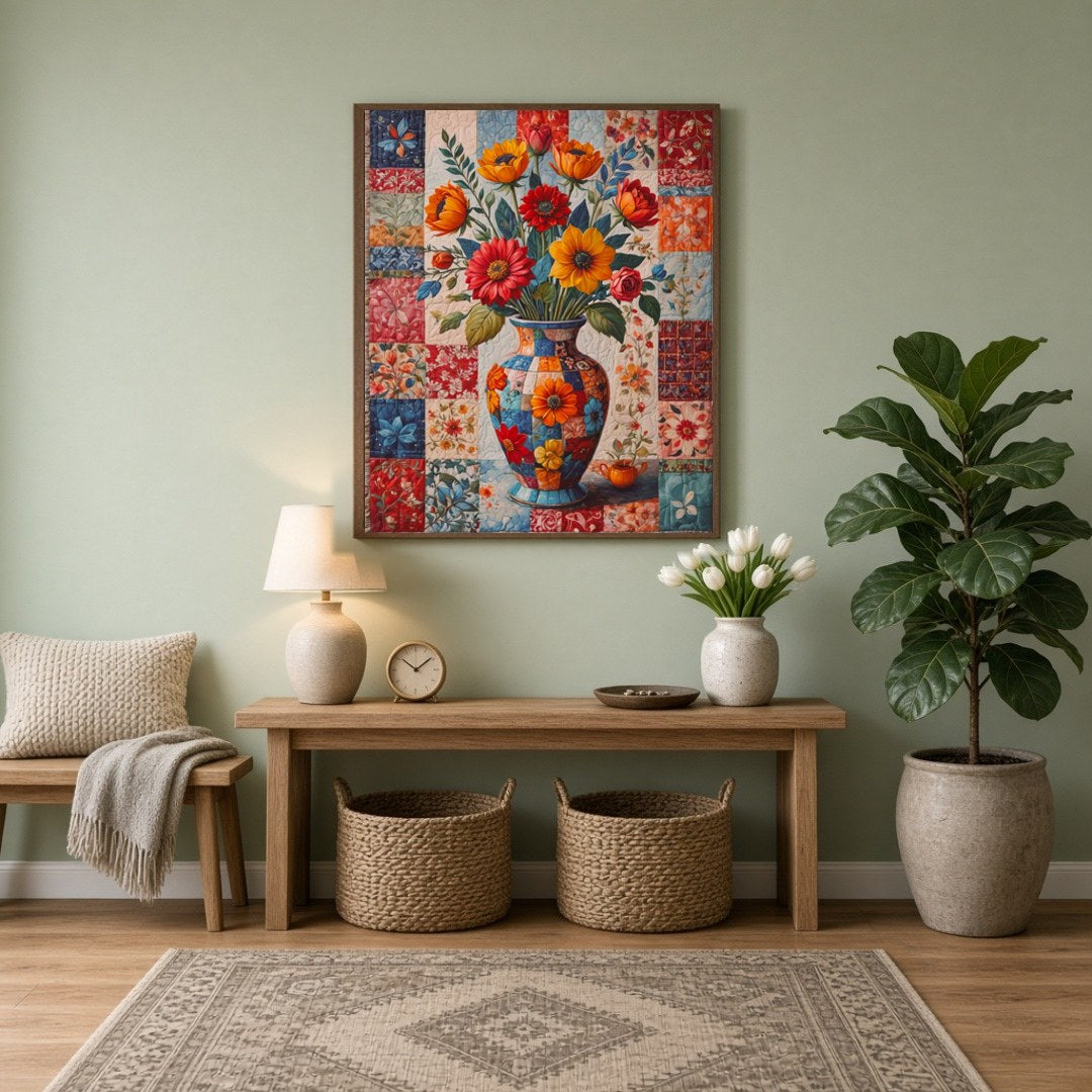 This captivating artwork features a dazzling bouquet of flowers captured in a beautifully ornate for Entrance