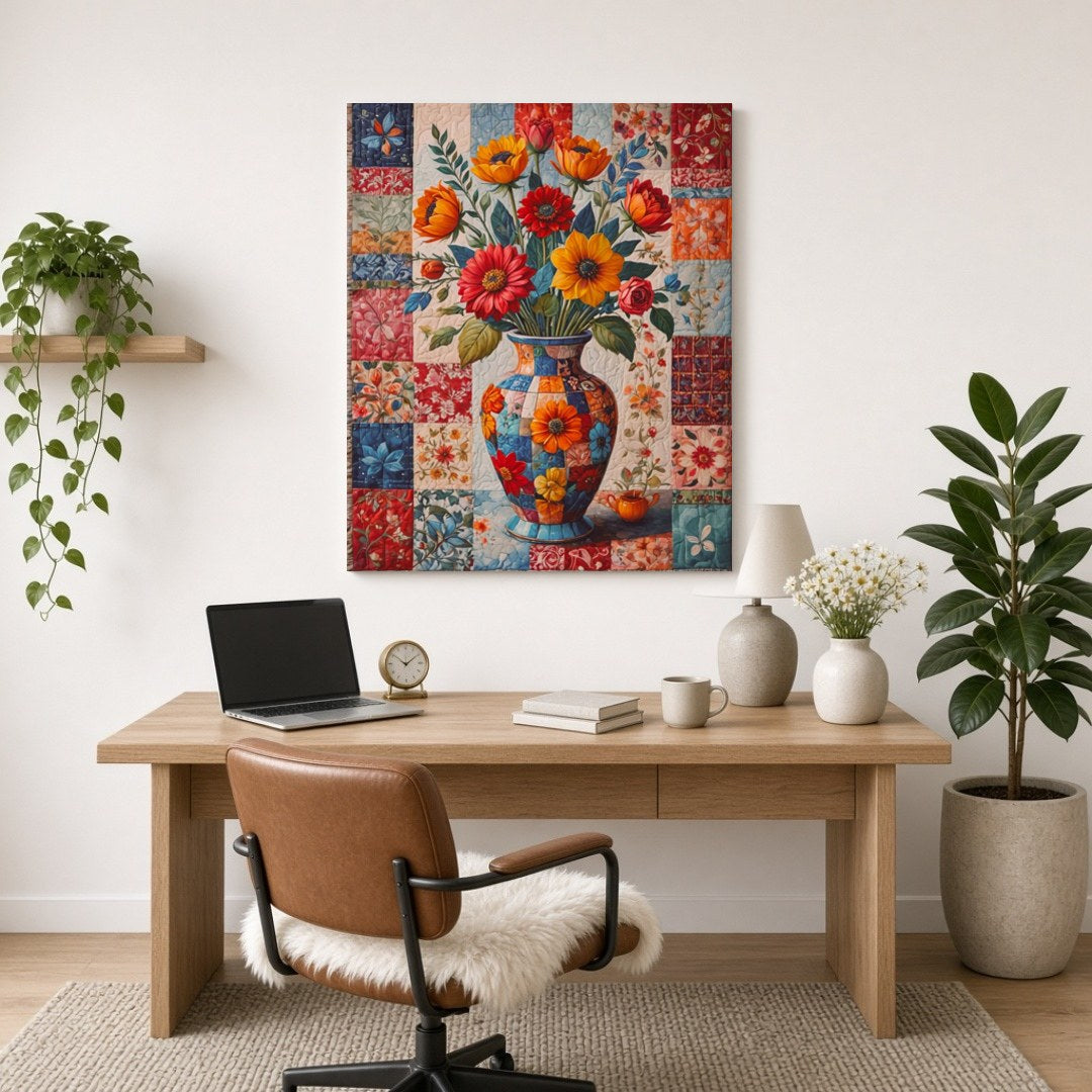 This captivating artwork features a dazzling bouquet of flowers captured in a beautifully ornate for Home Office