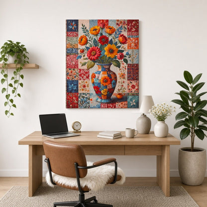 This captivating artwork features a dazzling bouquet of flowers captured in a beautifully ornate for Home Office