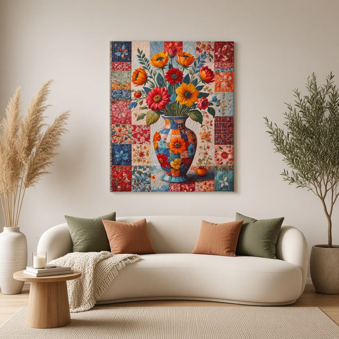 This captivating artwork features a dazzling bouquet of flowers captured in a beautifully ornate for Living Room