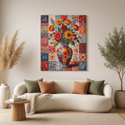 This captivating artwork features a dazzling bouquet of flowers captured in a beautifully ornate for Living Room
