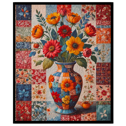 This captivating artwork features a dazzling bouquet of flowers captured in a beautifully ornate for place