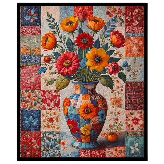This captivating artwork features a dazzling bouquet of flowers captured in a beautifully ornate for place