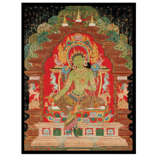Immerse yourself in serenity with this exquisite Thangka painting featuring Green Tara, the for sanctuary