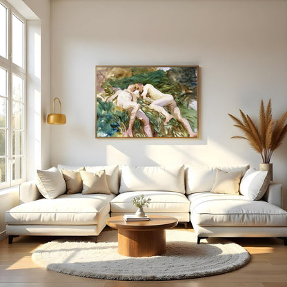 Experience tranquility with this watercolor masterpiece, depicting two figures in serene rest for Living Room