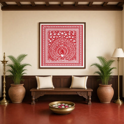 Immerse yourself in the intricate beauty of Warli art with this stunning depiction of a majestic for Entrance