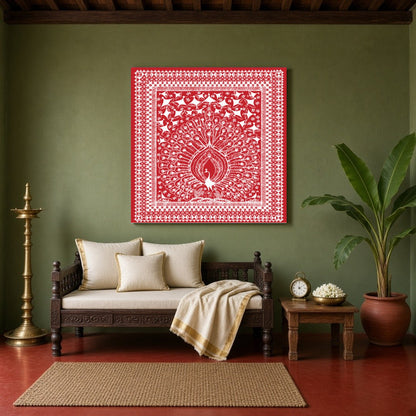 Immerse yourself in the intricate beauty of Warli art with this stunning depiction of a majestic for Sitting Area