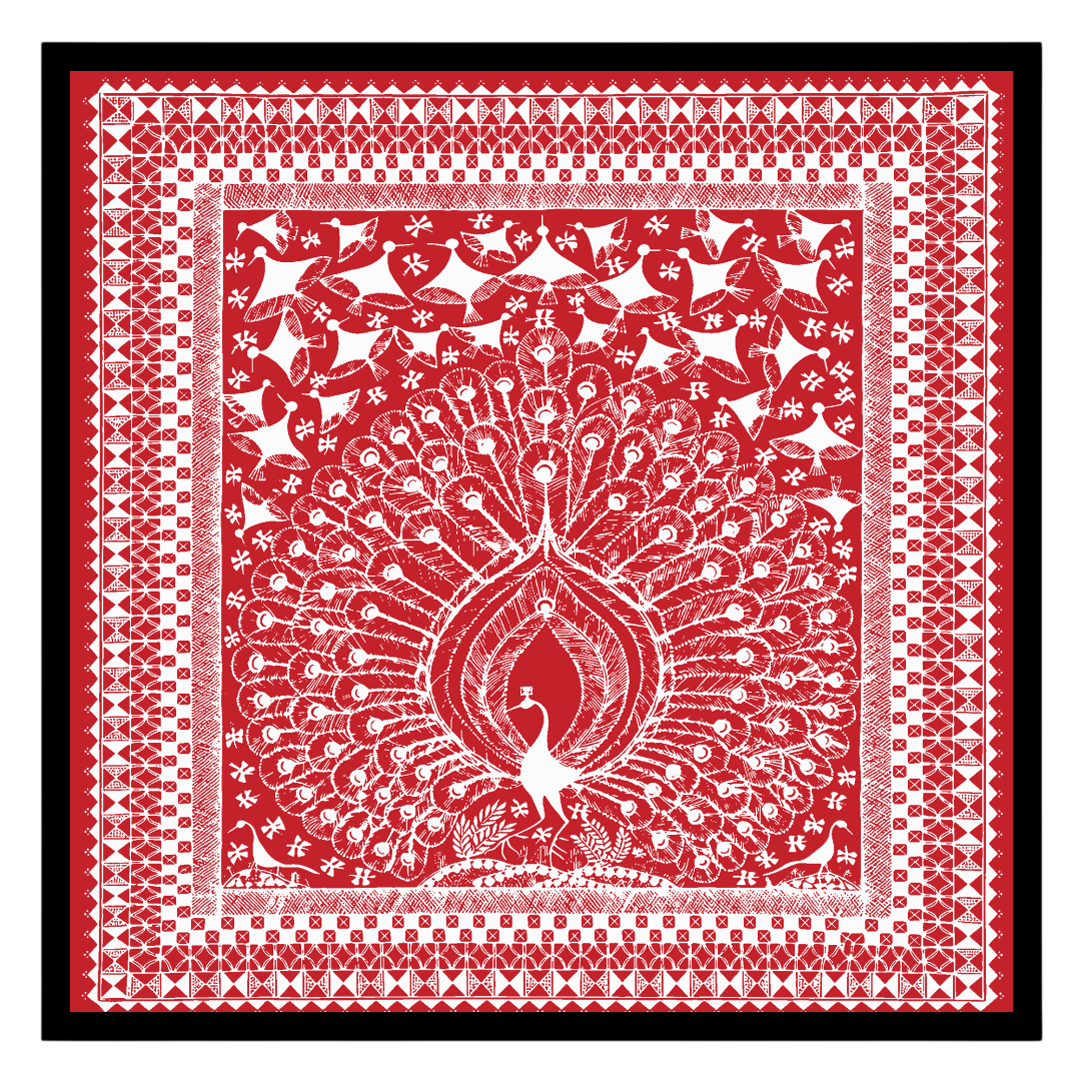 Immerse yourself in the intricate beauty of Warli art with this stunning depiction of a majestic for space